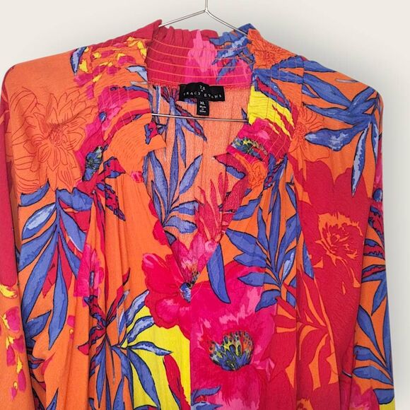Tracy Evans Womens‎ Top Sz XL V-Neck Long Sleeve Blouse Floral Tropical Resort - Picture 14 of 16